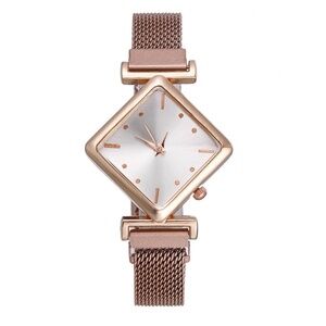 *ADIA* Rose Gold x White Simple Square Shaped Mesh Fashion Watch